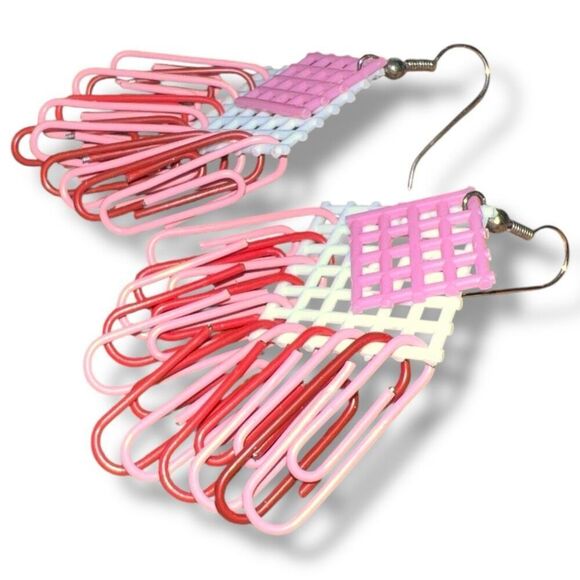Bundle Sale 3 for $15 | Hand Crafted Pink & White Paperclip Earrings - Picture 4 of 9